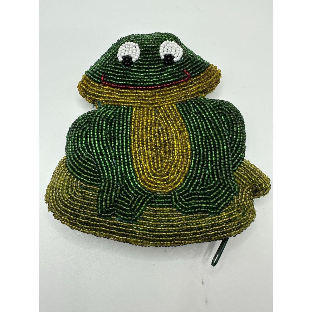 Vintage Beaded Smiling Frog Coin Change Purse Wallet Zipper